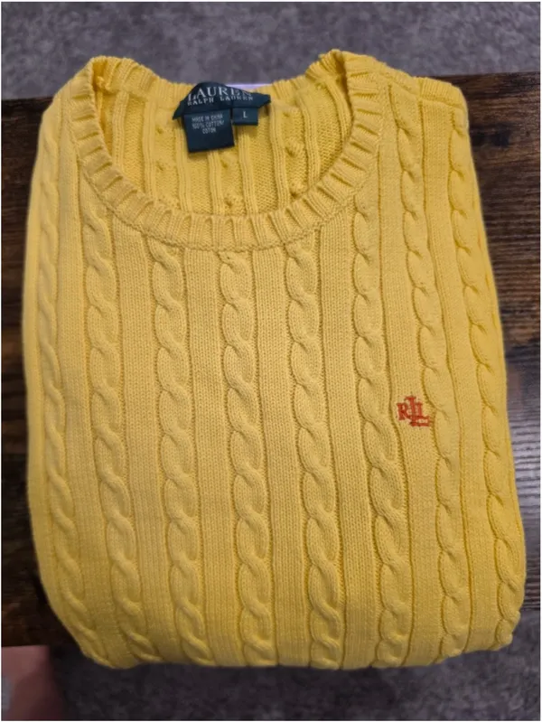 NWT Ralph Lauren Women's Yellow Cable-Knit Cotton Sweater Size-L - Image 4