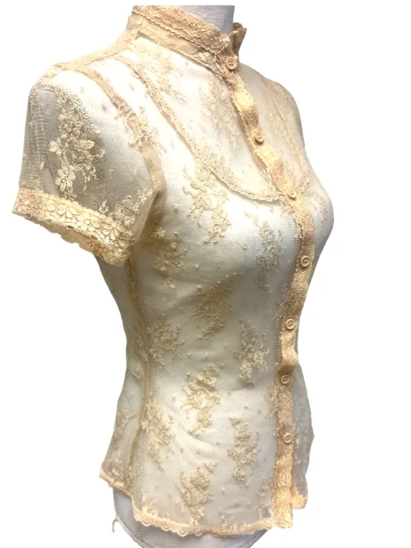 Vintage Mist 90’s cream button up delicate lace blouse - Image 2
