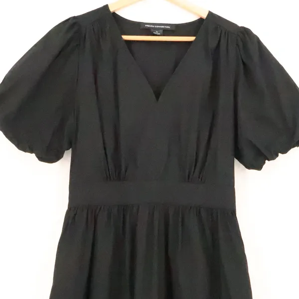 French Connection Tiered Maxi Dress Womens Size XS Black Puff Sleeve Pockets - Image 9