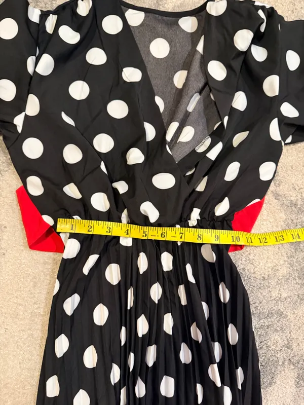 SHEIN Black and White Polka Dot with Red Wrap Dress - Image 6