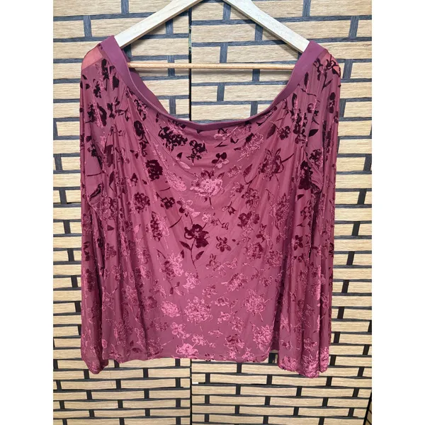 Knox Rose Burgundy Velvet Floral Off Shoulder‎ Top Size Large - Image 2
