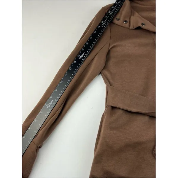 Freely Women’s X-Small Brown Belted Jacket Snap Front Longline Shacket Commuter - Image 7
