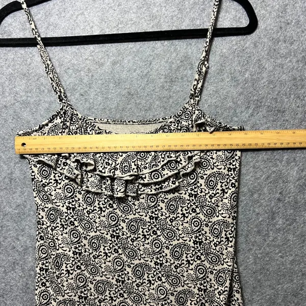 Ann Taylor LOFT Paisley Cami Top Ruffle Sleeveless Casual Black Beige‎ Small - Image 2