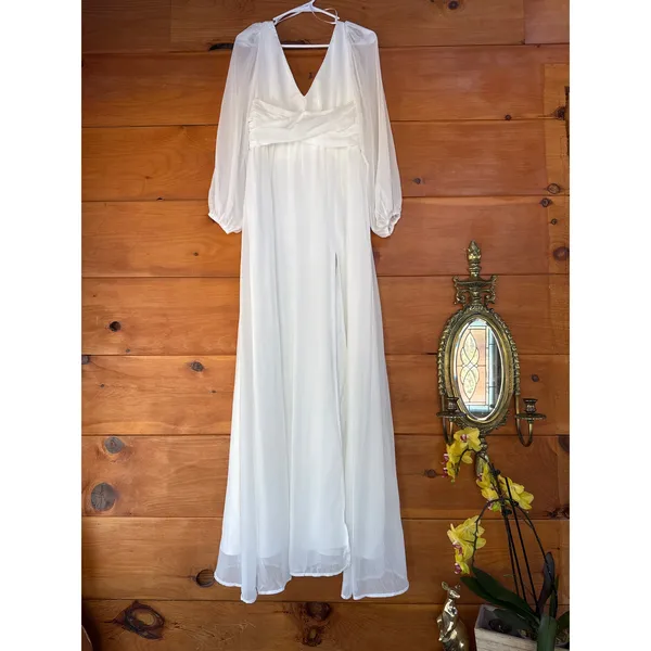 NWT Lulus Enchant My Love White Long Sleeve Maxi Dress Bridal Bide Wedding Sz S - Image 5