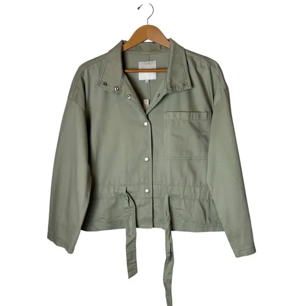 Madewell Jacket Women Medium Sage Green Southlake Military Tie Waist‎ Coat NWT - Image 3