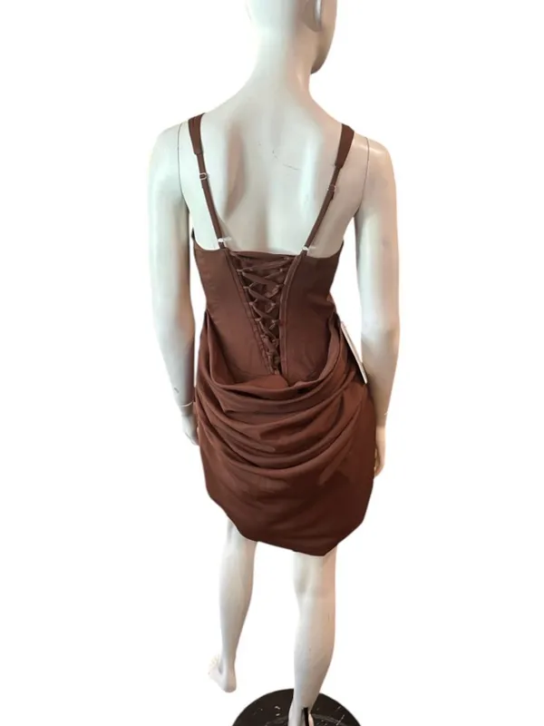 Wear Your Love Square Neck Draped Mini Dress Brown See Measurements NWT - Image 4