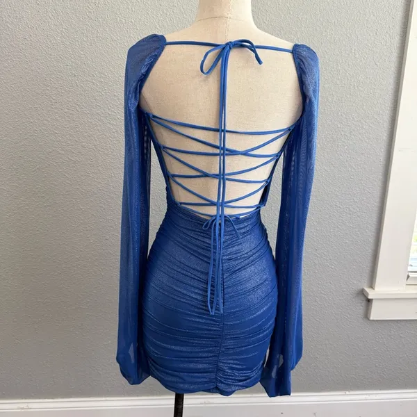 Lucy in the Sky Glitter Mesh Long Sleeve Dress in Blue Size Small EUC‎ - Image 5