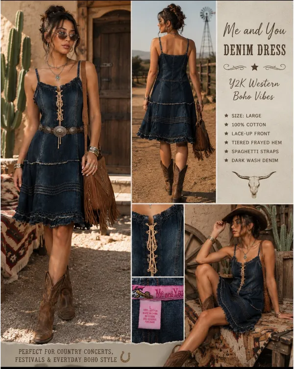 Me and You Denim Lace-Up Dress - Image 2