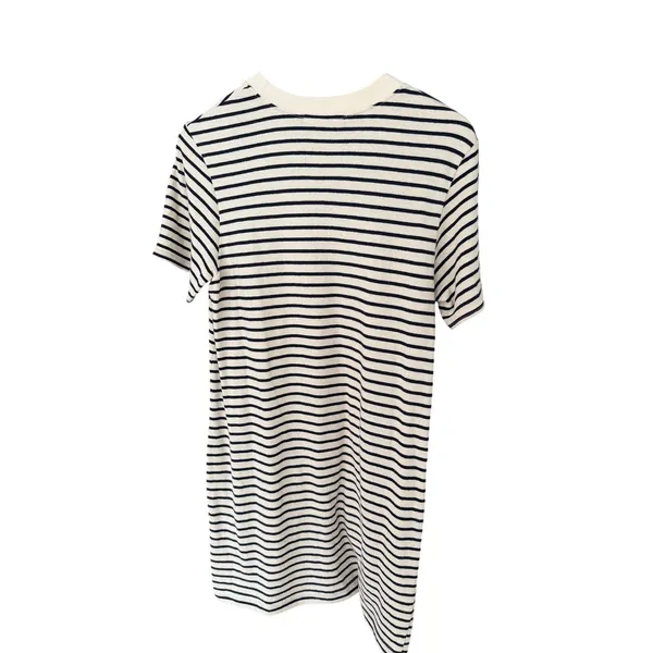 PerfectWhiteTee Striped Cotton T-Shirt Dress Small Cream Navy Short Sleeve USA - Image 5