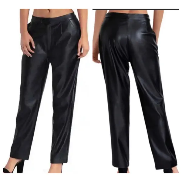 H Halston Faux‎ Leather Pants Women Small Straight Leg Corporate Goth Grunge - Image 9