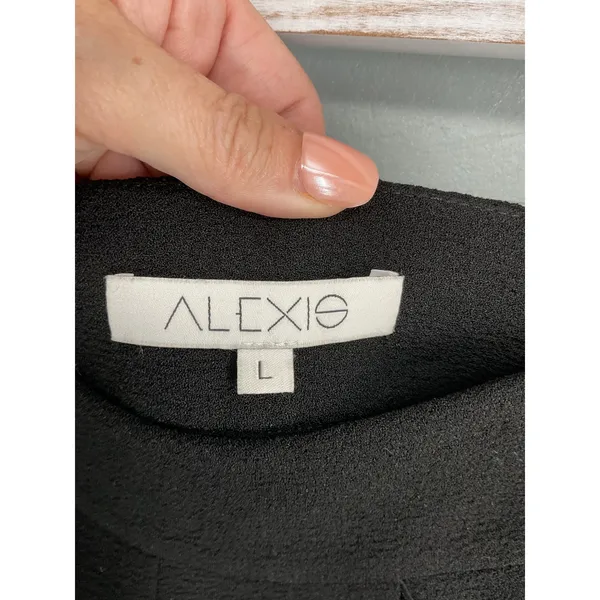 Alexis Womens Wide Leg Pants Black Cascading Ruffle Textured Crepe Size L - Image 7
