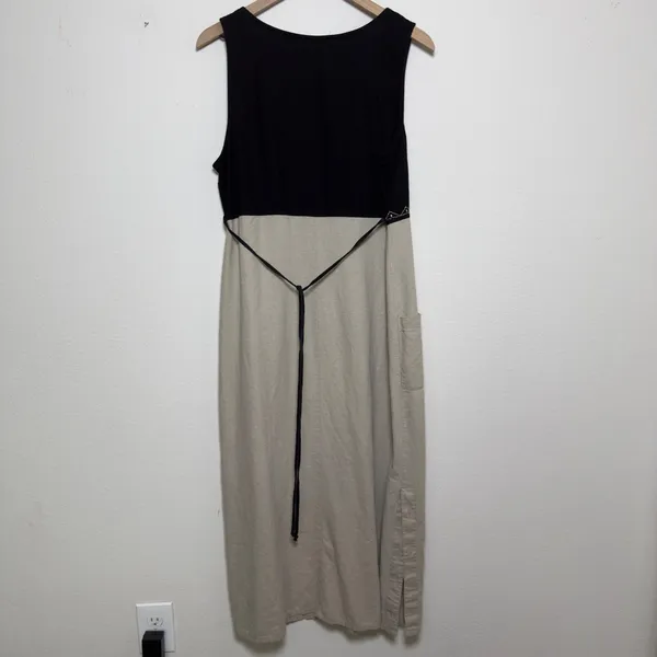 VTG 90s Studio Ease Women Linen Maxi Dress Black Tan Zebra Butterfly Embroidered - Image 7