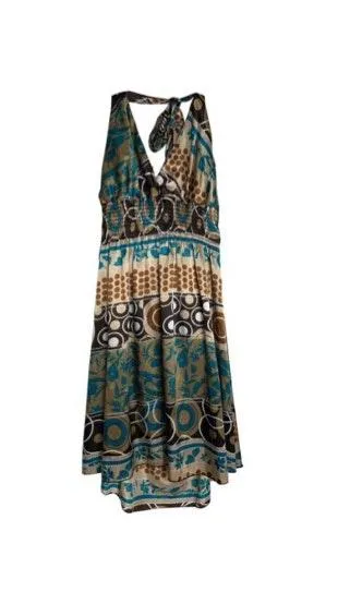 1950s 16/18 handmade silky printed halter dress - Image 2