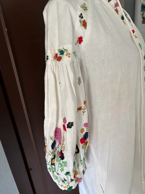 Zara white long floral embroidered tunic (dress) *no sash belt* - Image 8