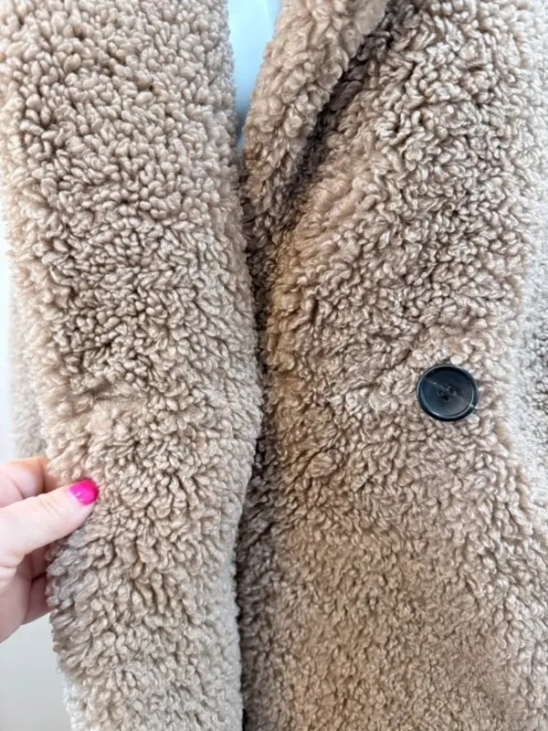 Cozy Chic Plush Teddy Fleece Mid Length Clean Girl Oversized One Button Coat Sm - Image 11
