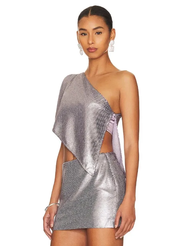 Gauge81 Moville Sequin Asymmetric Crop Top Lilac Womens Size Small - Image 3