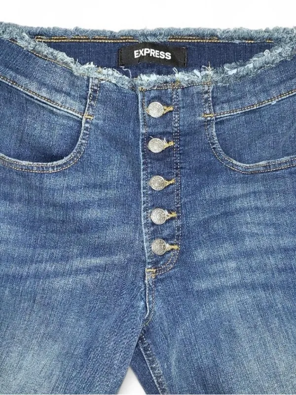 Express Stretch High-Rise Ankle Jeans Multi Button Closure Raw Hems Frayed Edges - Image 3