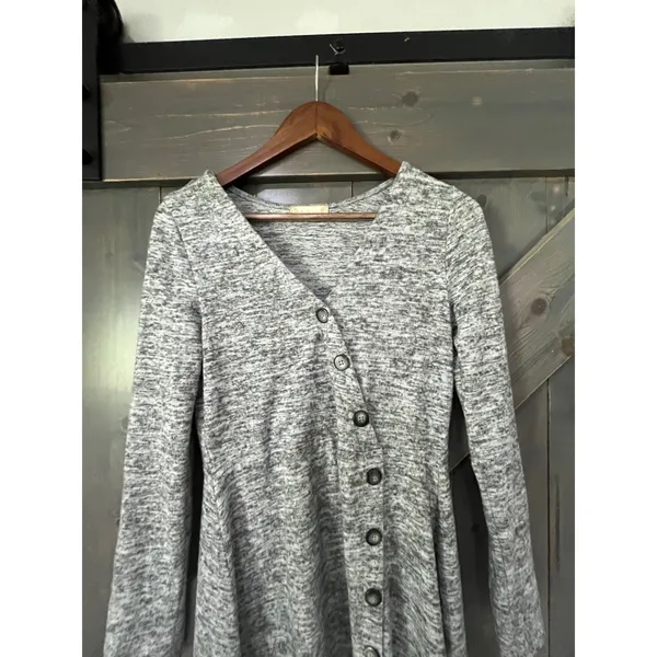 Altar'd State Gray‎ Marl Knit Asymmetrical Button Dress Medium Skater Grunge - Image 3
