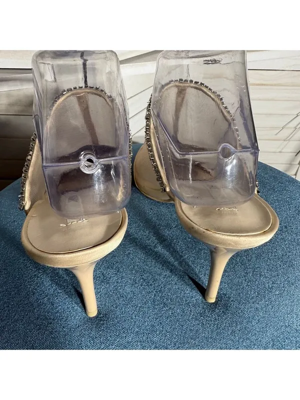 Zara sparkly mules shoes rhinestones mesh nude color pointed toe sz 8 39 - Image 4