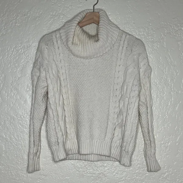 Madewell Women's Cable‎ Knit Turtleneck Sweater Antique Cream Size XS - Image 2