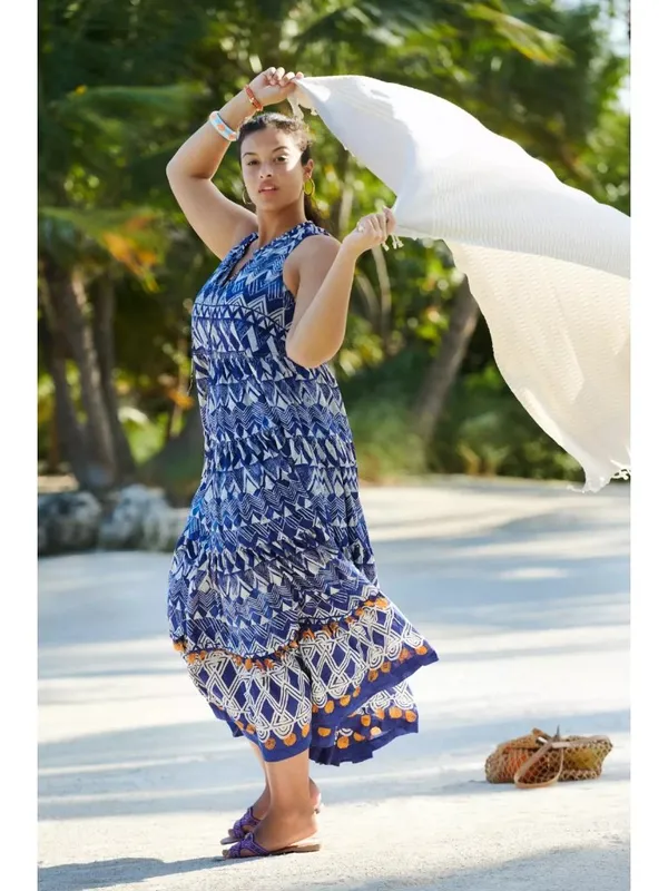 NWT Anthropologie Tiered Abstract Maxi in Blue Patterned Cotton Dress S - Image 6
