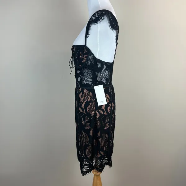 Tobi‎ Slip Dress Womens Medium Black Lace Nude Sheath Mini Date Night Club Chic - Image 12