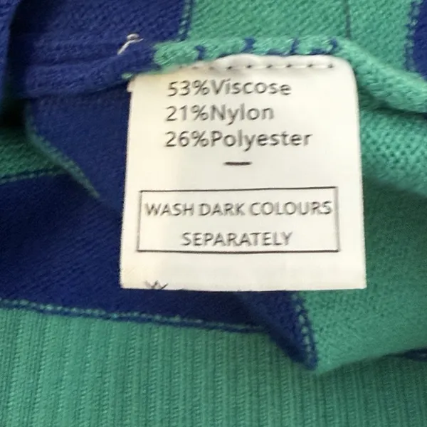 Wiholl Half Zip Mock Neck Sweater Size XL Turquoise Blue Striped Preppy Coastal - Image 7