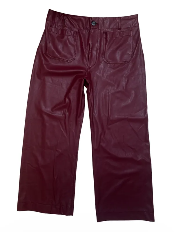 Anthropologie Maeve Colette Faux-Leather Full-Length Pants Cheery Wood Size 34 - Image 4