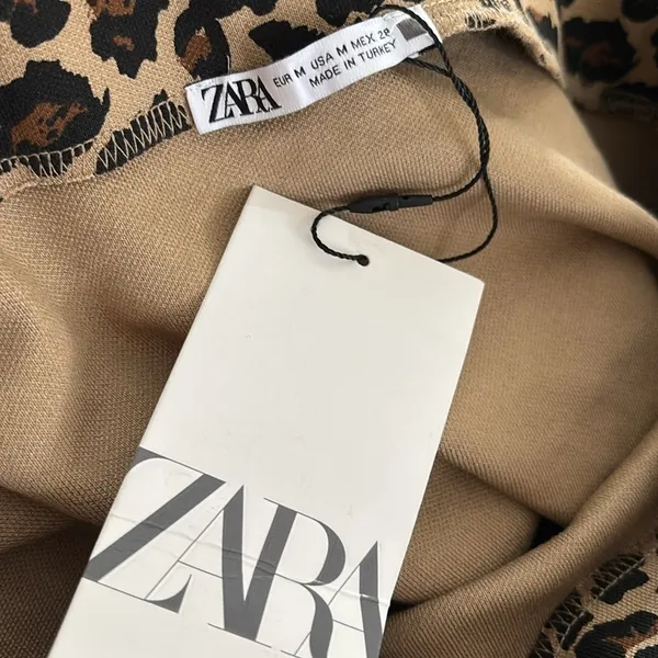 Zara Leopard 2PC Sweater Set Tank Pencil MIDI Skirt M Brown Black Animal Print - Image 7