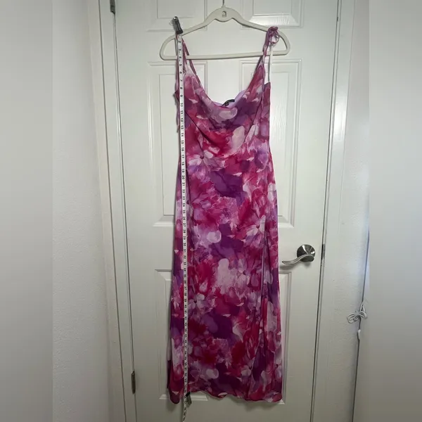Lulus‎ Positively Serene Magenta Floral Cowl Neck Tie-Strap Maxi Dress Size M - Image 4