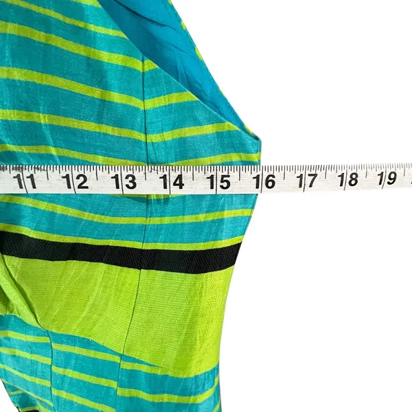 Nanette Lepore Bogatell Dress 2 Green Blue Linen Blend Stripe Feminine Chic ASO‎ - Image 10