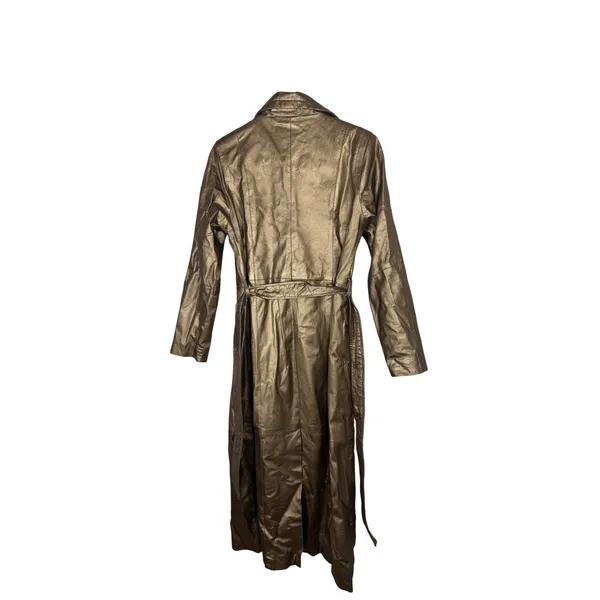 Metrostyle Women Metallic Bronze Genuine Leather Trench Coat Long Belted Small - Image 7