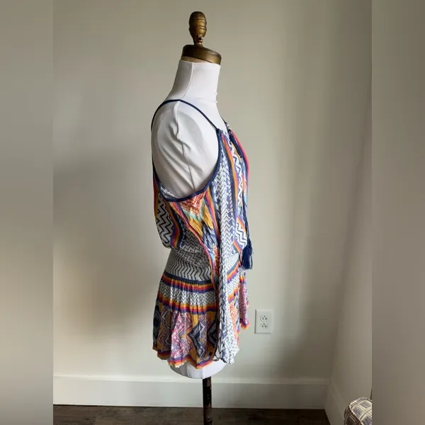 LULUMARI MULTICOLOR GEOMETRIC LONG SLEEVE COLD SHOULDER SWIM COVERUP - Image 8