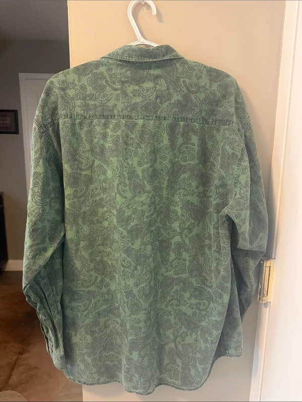 Vintage 80s Pier Connection Green Paisley / Abstract Print Western Shirt - Size - Image 6