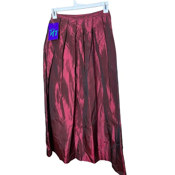 NWT Vintage Tofy‎ Burgundy Maxi Skirt Pleated Long Evening Formal Womens 8 - Image 8