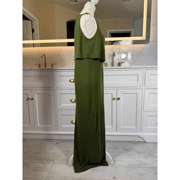 Next Maternity Maxi Dress Womens 12 Olive Green Nursing Layered Sleeveless - Image 4