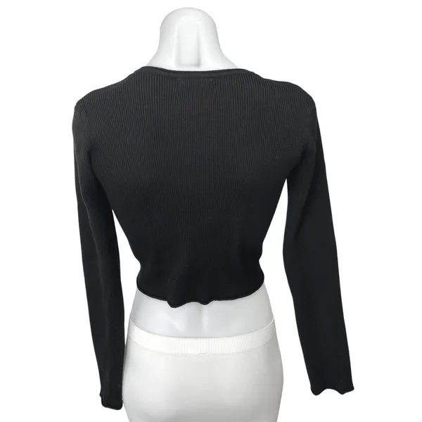 MOD REF Black Ribbed Knit Button Down Cropped Cardigan Sweater Top Size S - Image 2