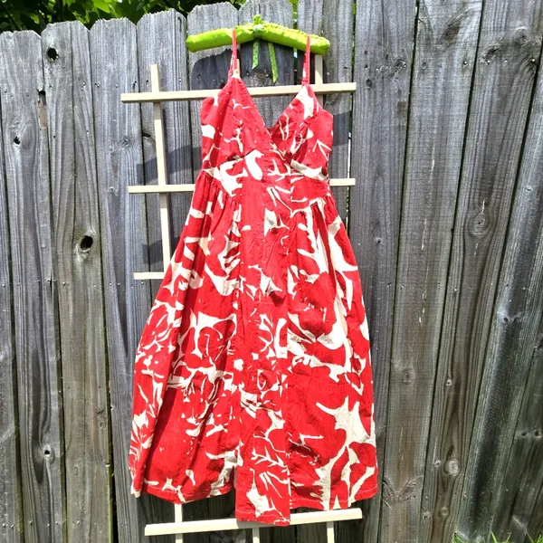 Red and white Print Cotton Strappy Dress Fit And Flare M - Image 2