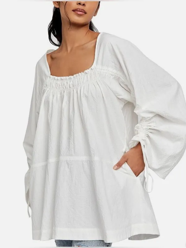 Free People Brynn BohoToo White Textured Long Sleeve Tunic/Blouse S M - Image 2