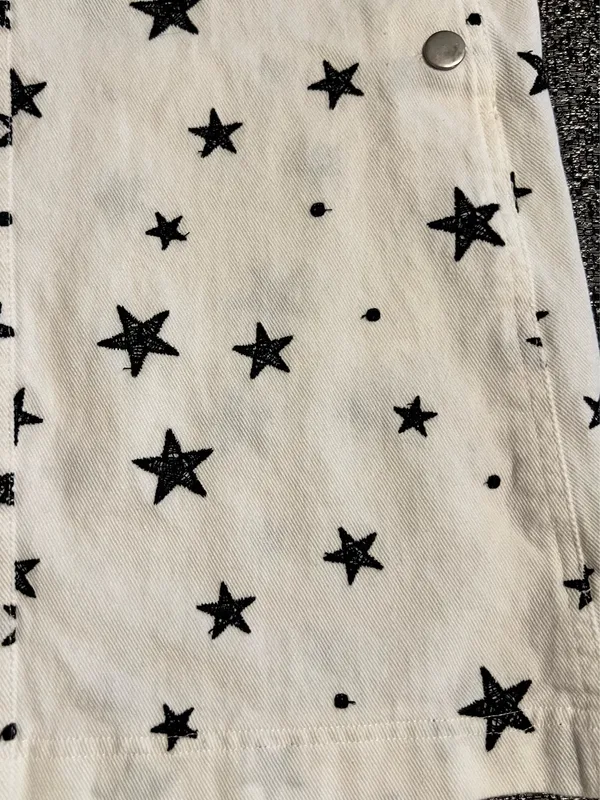 Womens small Storia White denim black star print pinafore/overall dress - Image 4