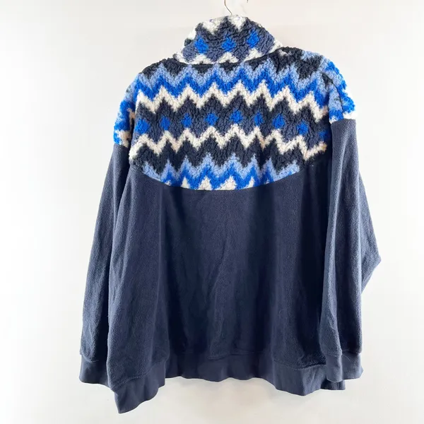 Aerie Hometown Holiday 1/4 Zip Fleece Pullover Jacket Sweatshirt Blue XL - Image 4
