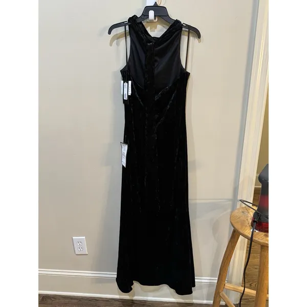 Betsy‎ & Adam Women's Black Velvet Halter Cowlneck Sleeveless Gown Dress Size 8 - Image 4
