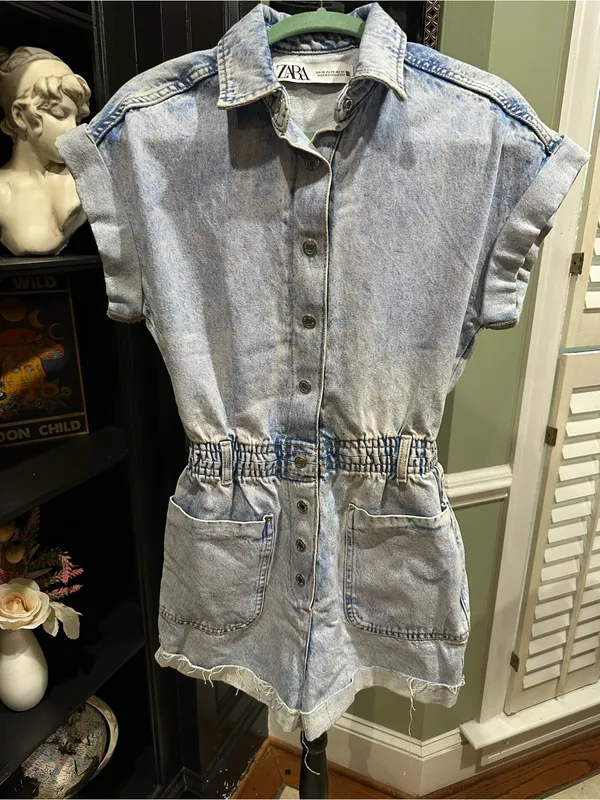 ZARA Light Blue Acid‑Wash Denim Romper – Size XS (Fits Small) - Image 6