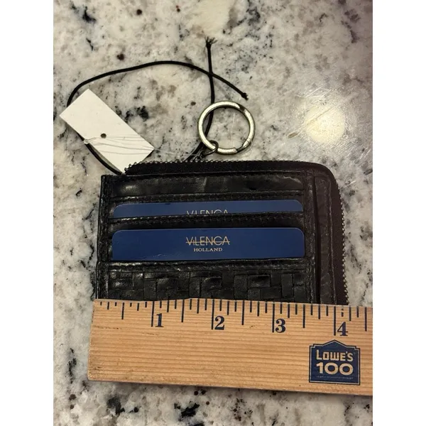 Vilenca‎ Holland Black Woven Leather Zip Around Wallet Keyring Boho Basket NEW - Image 3