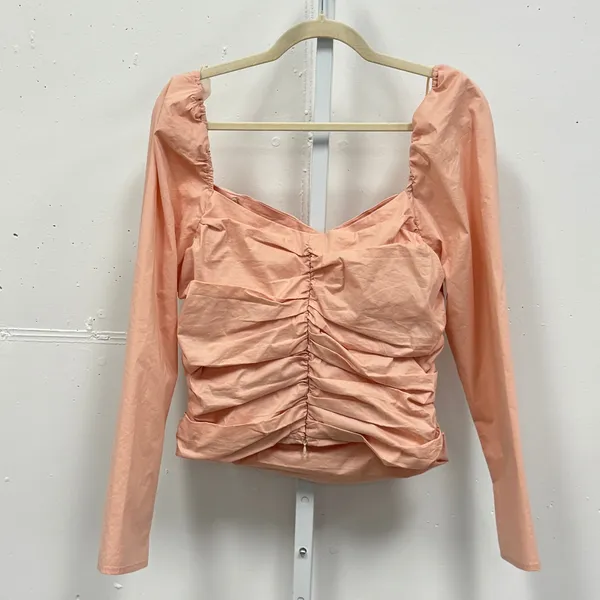 ASTR the Label‎ Blush Sweetheart Ruched Puff Long Sleeve Blouse Size XL Pink - Image 3