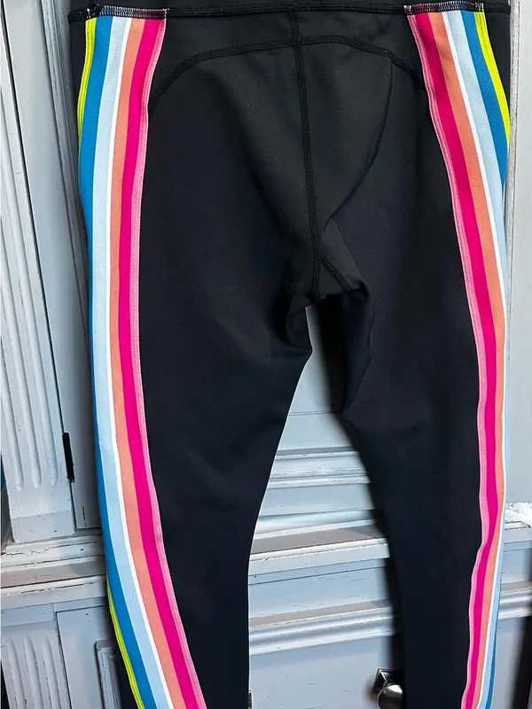 IVL High-Waist Black Leggings with Rainbow Side Stripe - Image 2