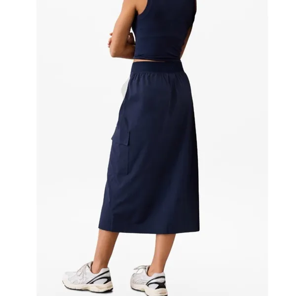 Athleta Navy brooklyn heights Cargo Midi Skirt Utility Travel Slit Womens 14 - Image 2