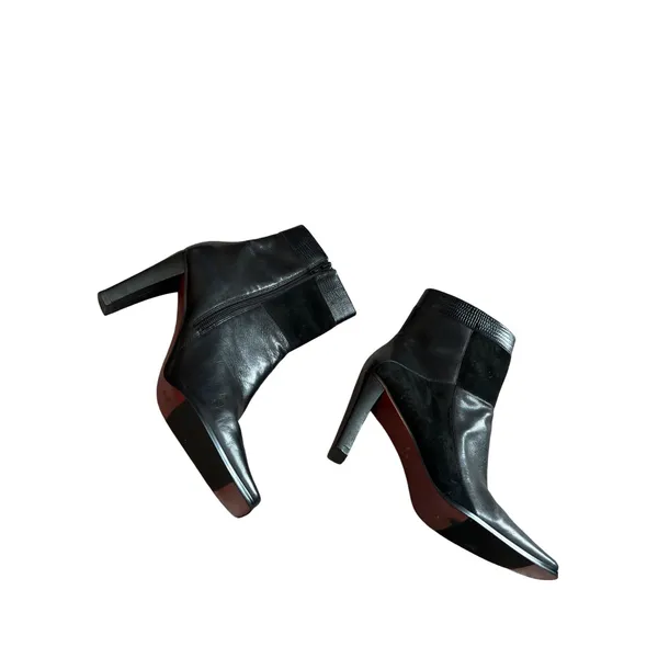 Black Mixed Media Leather Suede Square Toe Block Heel Ankle Boots Size 8M - Image 2