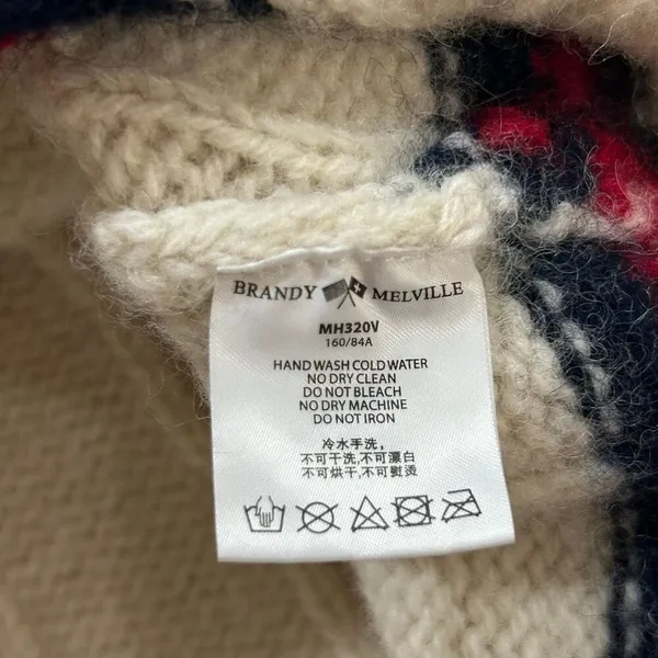 Brandy Melville Cable Knit Varsity V Neck Sweater Cream One Size Preppy - Image 7