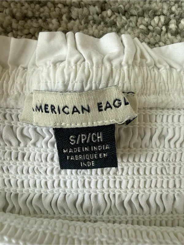 American Eagle Outfitters White Cotton Mini Puff Sleeve Smocked Ruffle Dress‎ S - Image 4